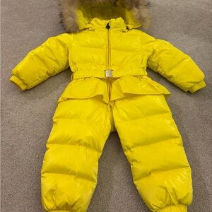 Yellow Puffer Snowsuit with Fur Hood